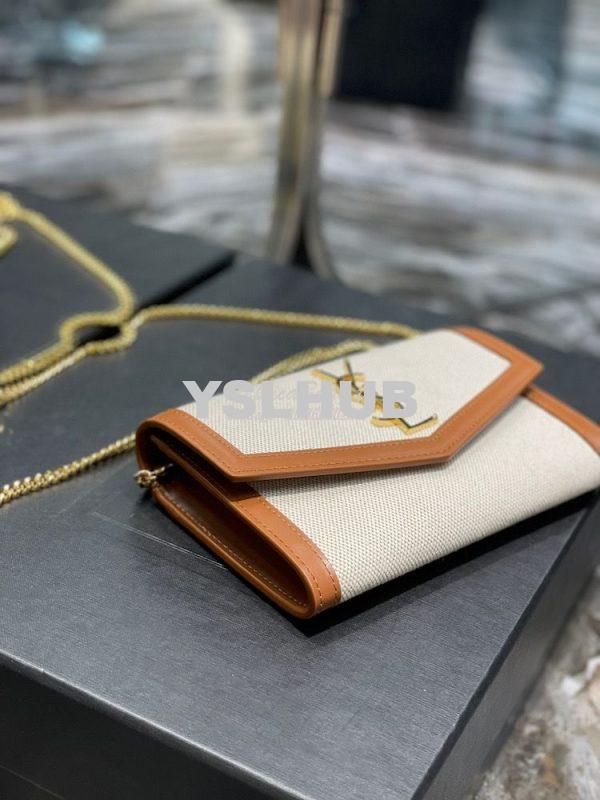 Replica YSL Saint Laurent Uptown Chain Wallet In Beige and Brown Canva 5