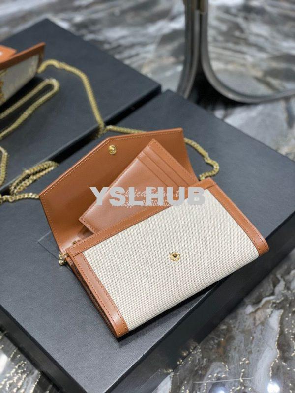 Replica YSL Saint Laurent Uptown Chain Wallet In Beige and Brown Canva 6