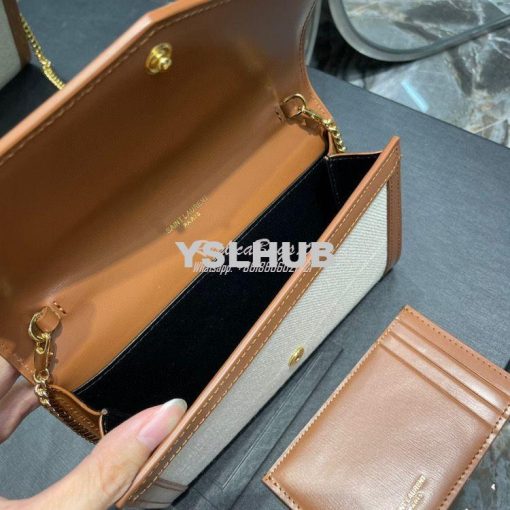 Replica YSL Saint Laurent Uptown Chain Wallet In Beige and Brown Canva 7
