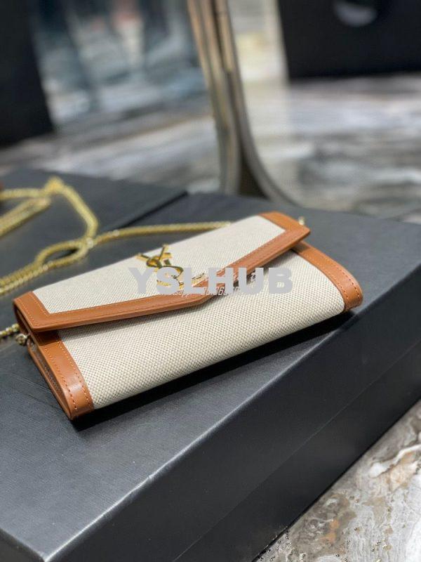 Replica YSL Saint Laurent Uptown Chain Wallet In Beige and Brown Canva 8