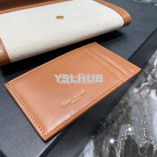 Replica YSL Saint Laurent Uptown Chain Wallet In Beige and Brown Canva 11