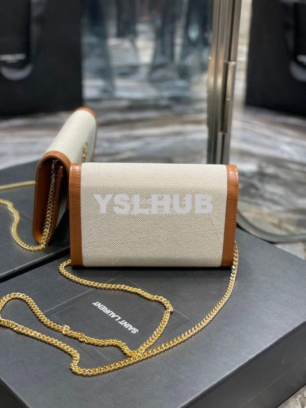 Replica YSL Saint Laurent Uptown Chain Wallet In Beige and Brown Canva 13
