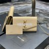 Replica YSL Saint Laurent Uptown Chain Wallet In Beige and Brown Canva 14