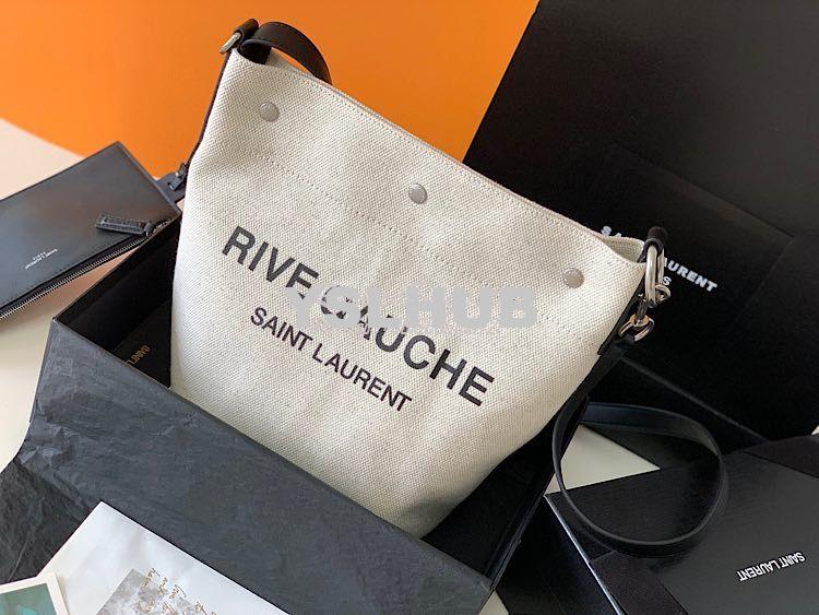 Replica YSL Saint Laurent Rive Gauche Bucket Bag in Linen 669299 Black