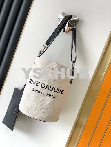 Replica YSL Saint Laurent Rive Gauche Bucket Bag in Linen 669299 Black 2