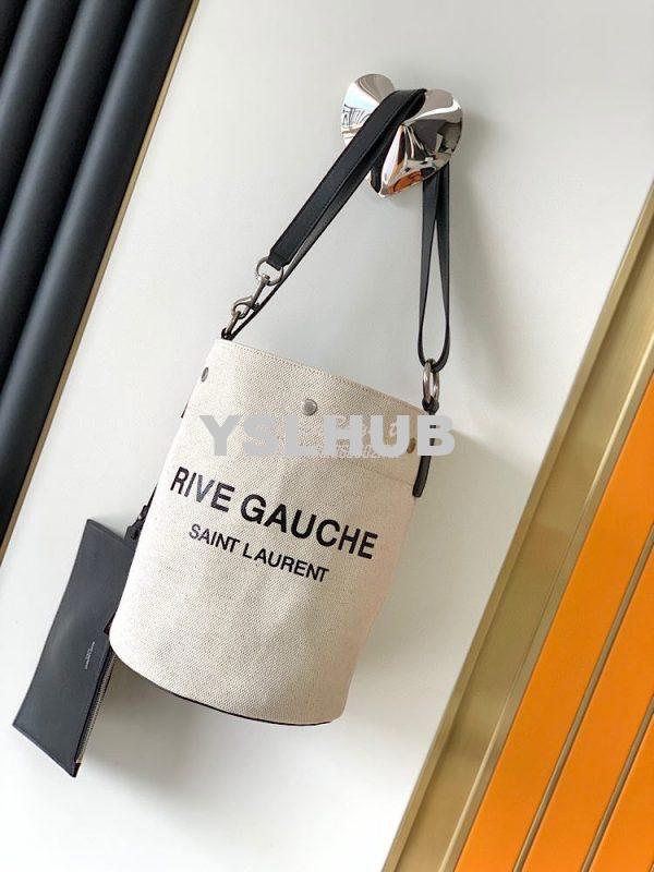 Replica YSL Saint Laurent Rive Gauche Bucket Bag in Linen 669299 Black 2