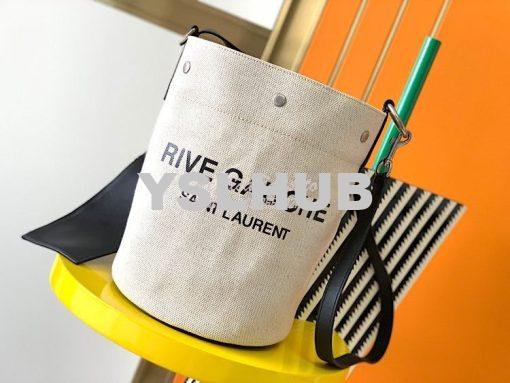 Replica YSL Saint Laurent Rive Gauche Bucket Bag in Linen 669299 Black 4