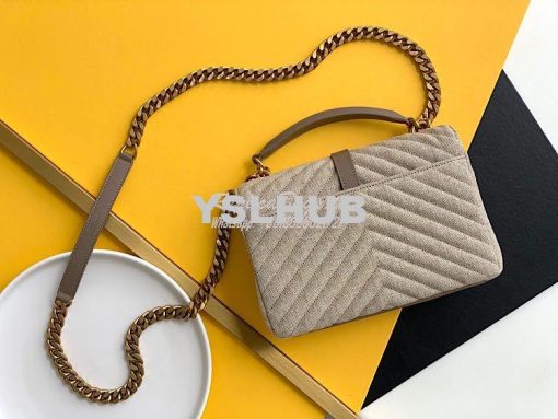 Replica YSL Saint Laurent College Medium In Quilted Linen Canvas And L 8