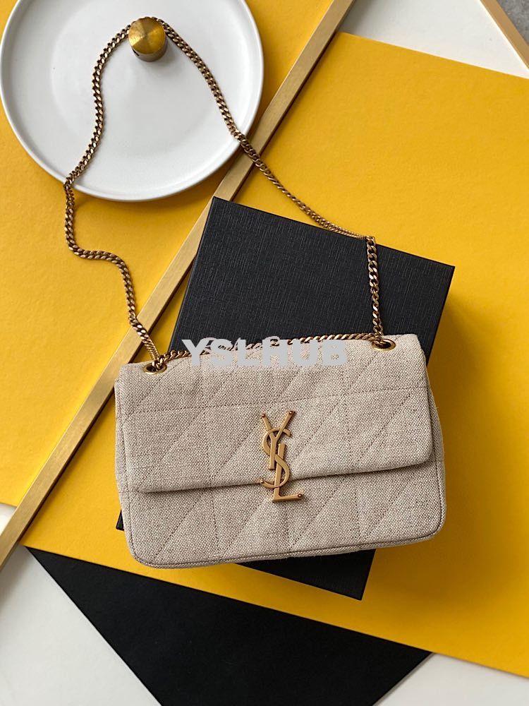 Replica YSL LouLou Medium in “Y” Quilted Linen Taupe 5749462 10