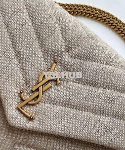 Replica YSL LouLou Medium in “Y” Quilted Linen Taupe 5749462 2
