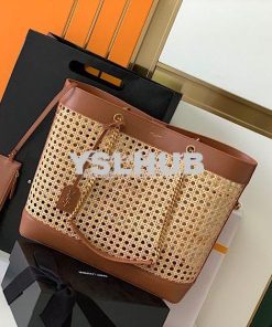 Replica YSL Saint Laurent E/W Shopping Bag in Woven Cane And Leather 6