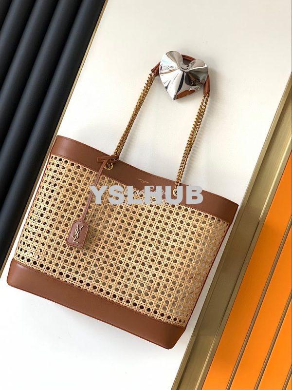 Replica YSL Saint Laurent E/W Shopping Bag in Woven Cane And Leather 6 2