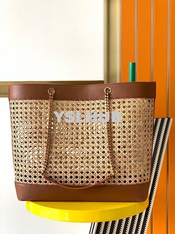 Replica YSL Saint Laurent E/W Shopping Bag in Woven Cane And Leather 6 9