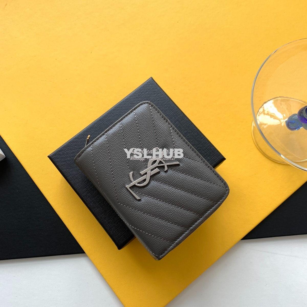 Replica YSL Saint Laurent Monogram compact zip around wallet in grey g