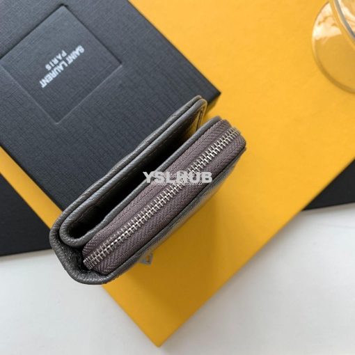 Replica YSL Saint Laurent Monogram compact zip around wallet in grey g 4