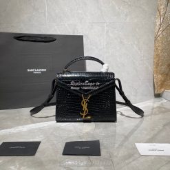 Replica YSL Saint Laurent Cassandra Mini Top Handle Bag In Crocodile E 2