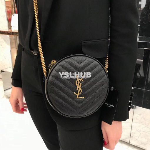 Replica YSL Yves Saint Laurent Vinyle Round Camera Bag In Chevron-quil 9