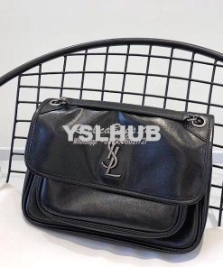 Replica Yves Saint Laurent YSL Niki Medium in Metallic Leather Black