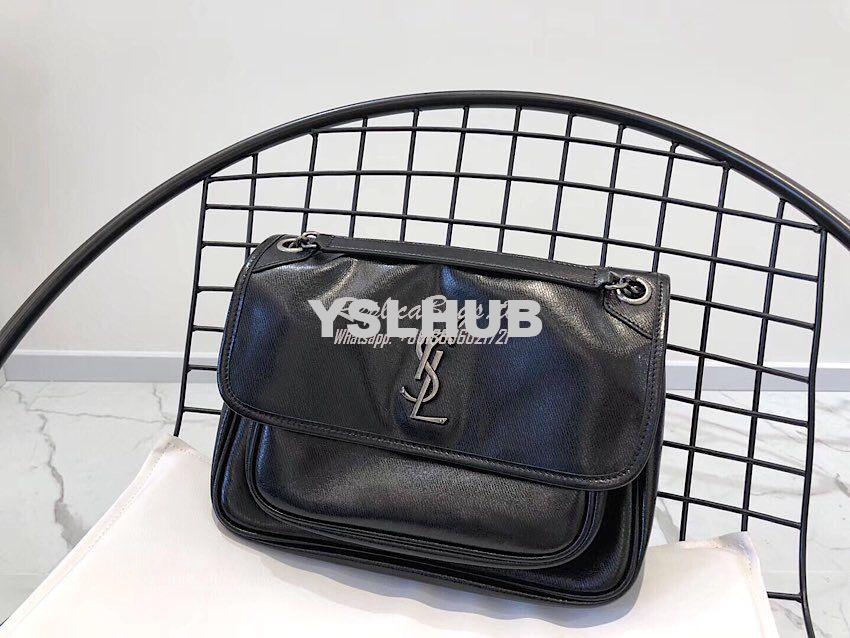 Replica Yves Saint Laurent YSL Niki Medium in Metallic Leather Black