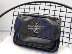 Replica Yves Saint Laurent YSL Niki Medium in Metallic Leather Black 2