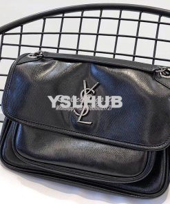 Replica Yves Saint Laurent YSL Niki Medium in Metallic Leather Black 2