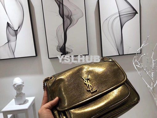 Replica Yves Saint Laurent YSL Niki Medium in Metallic Leather Champag 4