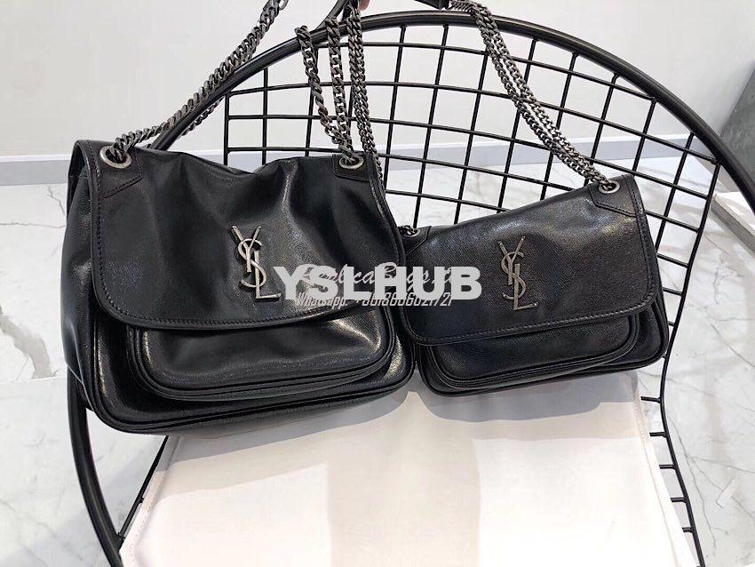 Replica Yves Saint Laurent YSL Niki Baby in Metallic Leather Black