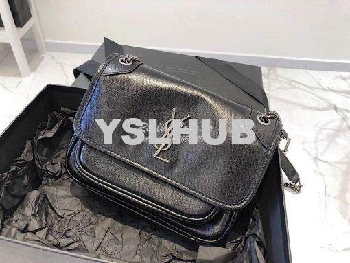 Replica Yves Saint Laurent YSL Niki Baby in Metallic Leather Black 4