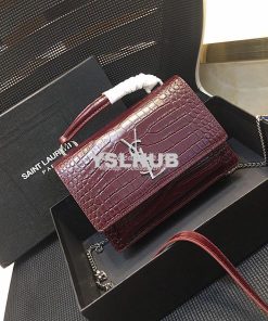 Replica Saint Laurent YSL Sunset Chain Wallet In Shiny Crocodile-embos