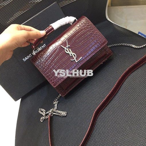 Replica Saint Laurent YSL Sunset Chain Wallet In Shiny Crocodile-embos 3