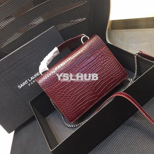 Replica Saint Laurent YSL Sunset Chain Wallet In Shiny Crocodile-embos 11