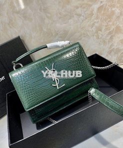Replica Saint Laurent YSL Sunset Chain Wallet In Shiny Crocodile-embos