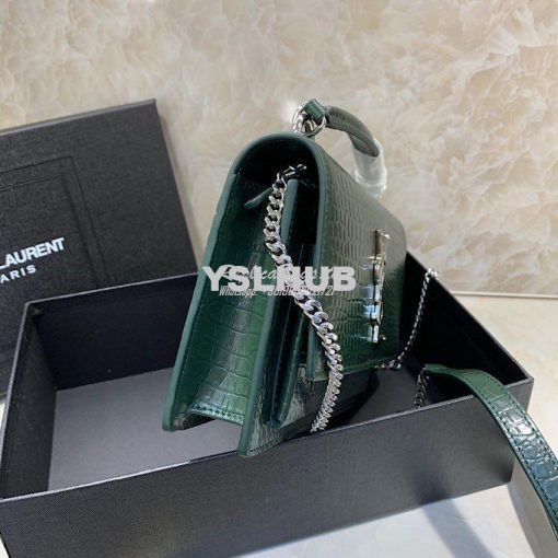 Replica Saint Laurent YSL Sunset Chain Wallet In Shiny Crocodile-embos 3