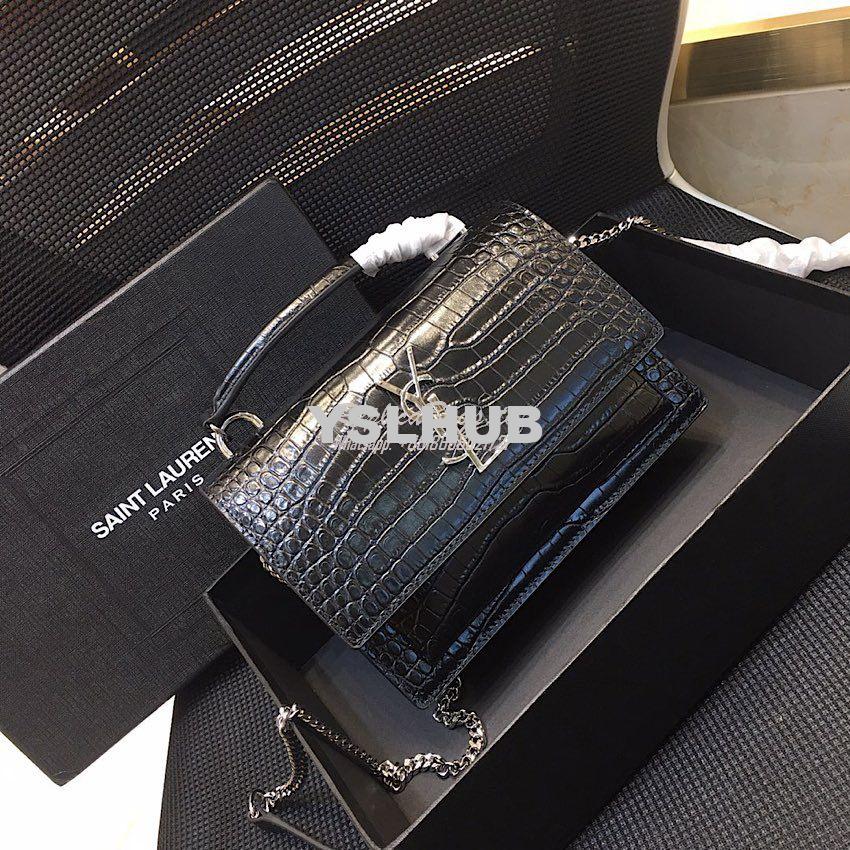 Replica Saint Laurent YSL Sunset Chain Wallet In Shiny Crocodile-embos 9