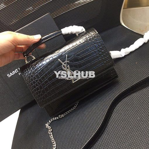 Replica Saint Laurent YSL Sunset Chain Wallet In Shiny Crocodile-embos 2