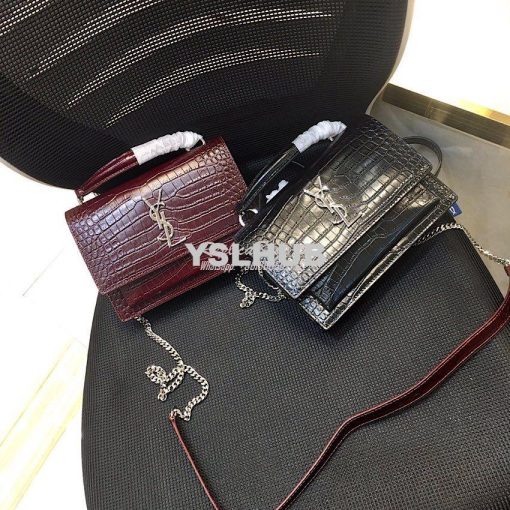 Replica Saint Laurent YSL Sunset Chain Wallet In Shiny Crocodile-embos 5