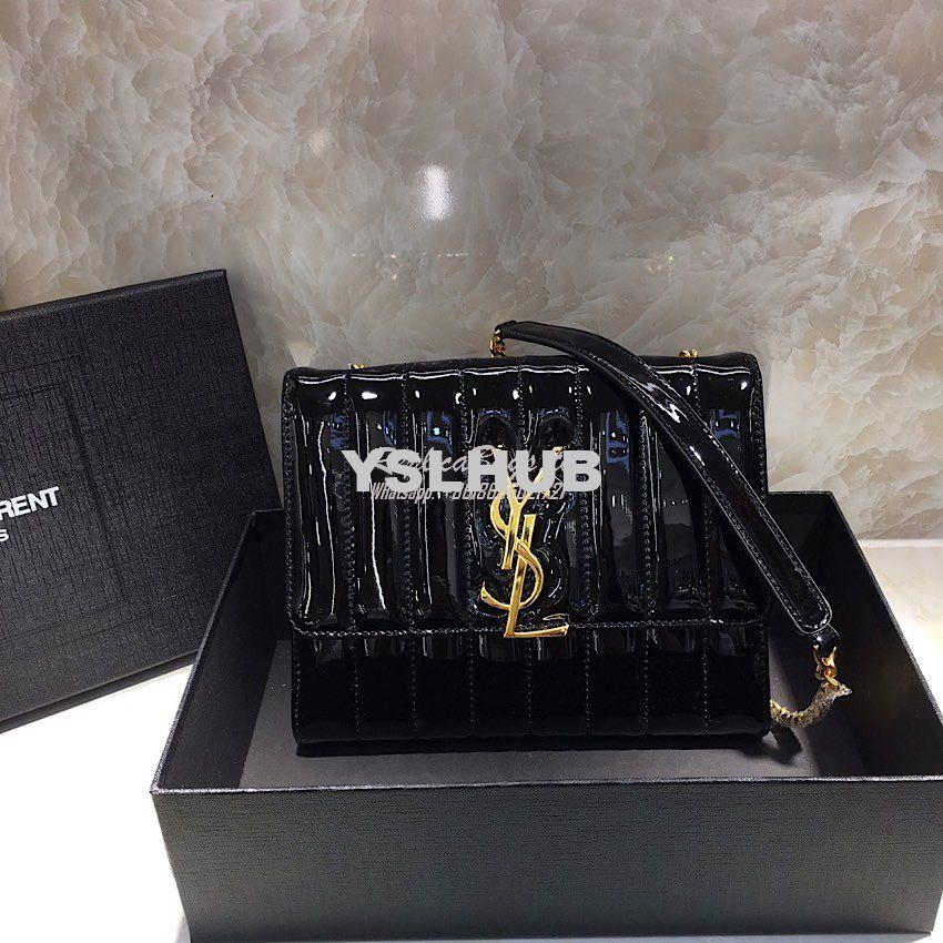 Replica Saint Laurent YSL Vicky Chain Wallet In Quilted Patent Leather