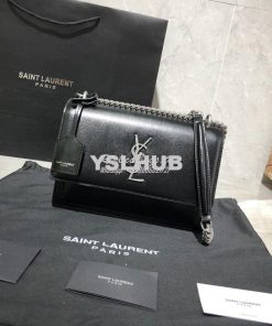 Replica YSL Saint Laurent Sunset Medium In Smooth Leather 442906 Black