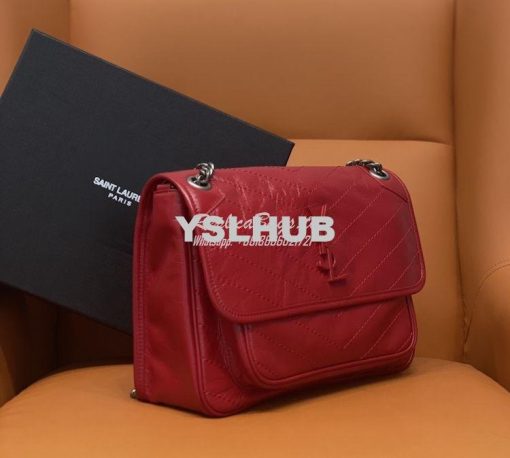 Replica YSL Saint Laurent Niki Chain Bag In Vintage Crinkled And Red Q 2