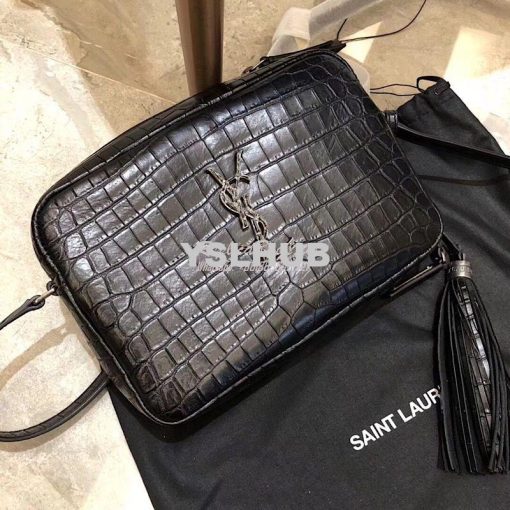 Replica YSL Saint Laurent Lou Camera Bag In Matte Black Crocodile-embo 3