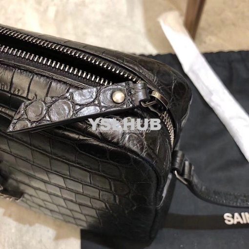 Replica YSL Saint Laurent Lou Camera Bag In Matte Black Crocodile-embo 9