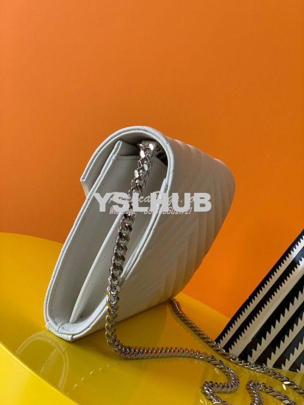 Replica YSL Saint Laurent Monogram Chain Wallet Grain De Poudre White 4