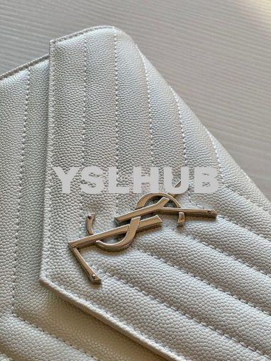 Replica YSL Saint Laurent Monogram Chain Wallet Grain De Poudre White 5