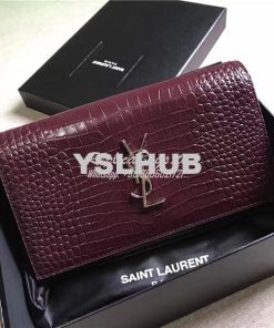 Replica YSL Monogram Saint Laurent Chain Wallet In Wine Red Crocodile 2