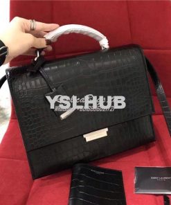 Replica YSL Saint Laurent Babylone Top Handle Bag In Black Crocodile E