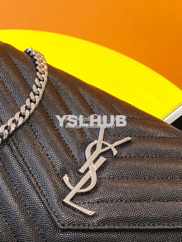 Replica YSL Saint Laurent Monogram Silver Chain Wallet Black 4