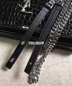 Replica YSL Monogram Saint Laurent Chain Wallet In Black Crocodile Emb