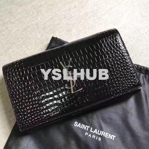 Replica YSL Monogram Saint Laurent Chain Wallet In Black Crocodile Emb 6