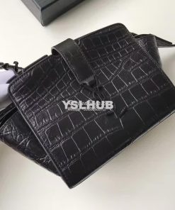 Replica YSL Yves Saint Laurent Toy Cabas Bag in Black Crocodile Emboss