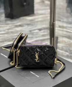 Replica Saint Laurent YSL Becky Double-Zip Pouch in Quilted Lambskin 608941 Black Patent